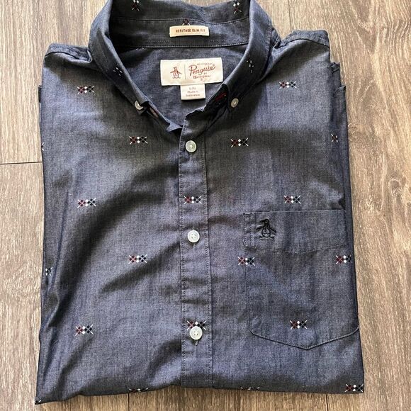 Other - Penguin by Munsingwear Men’s L Short Sleeve Slim Fit Shirt Gray-Blue